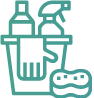 Outline of a cleaning kit, including a marigold, sponge, spray and bottle